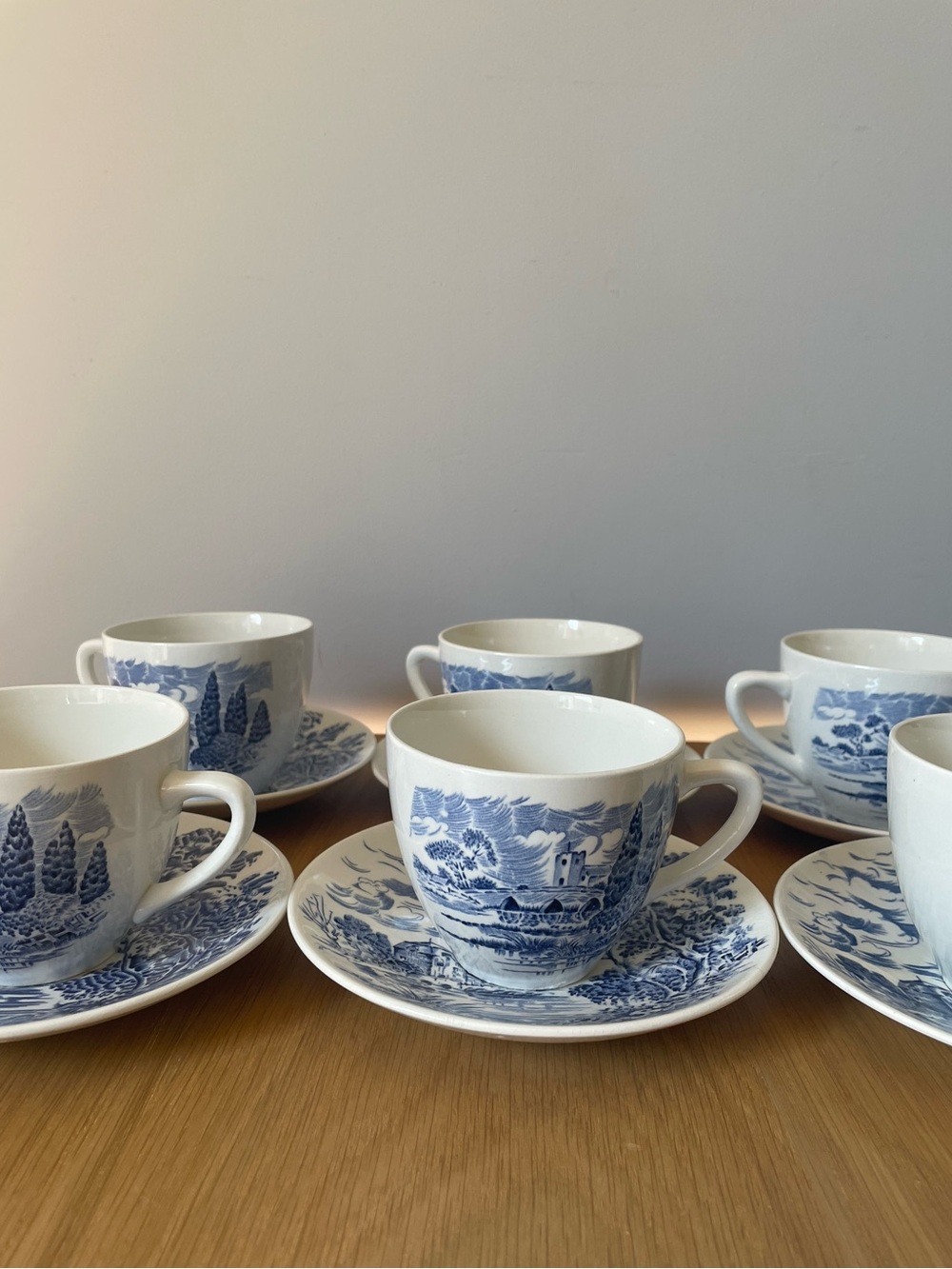 Vintage Midcentury Wedgwood Countryside Scenic Cups & Saucers England Set of 6